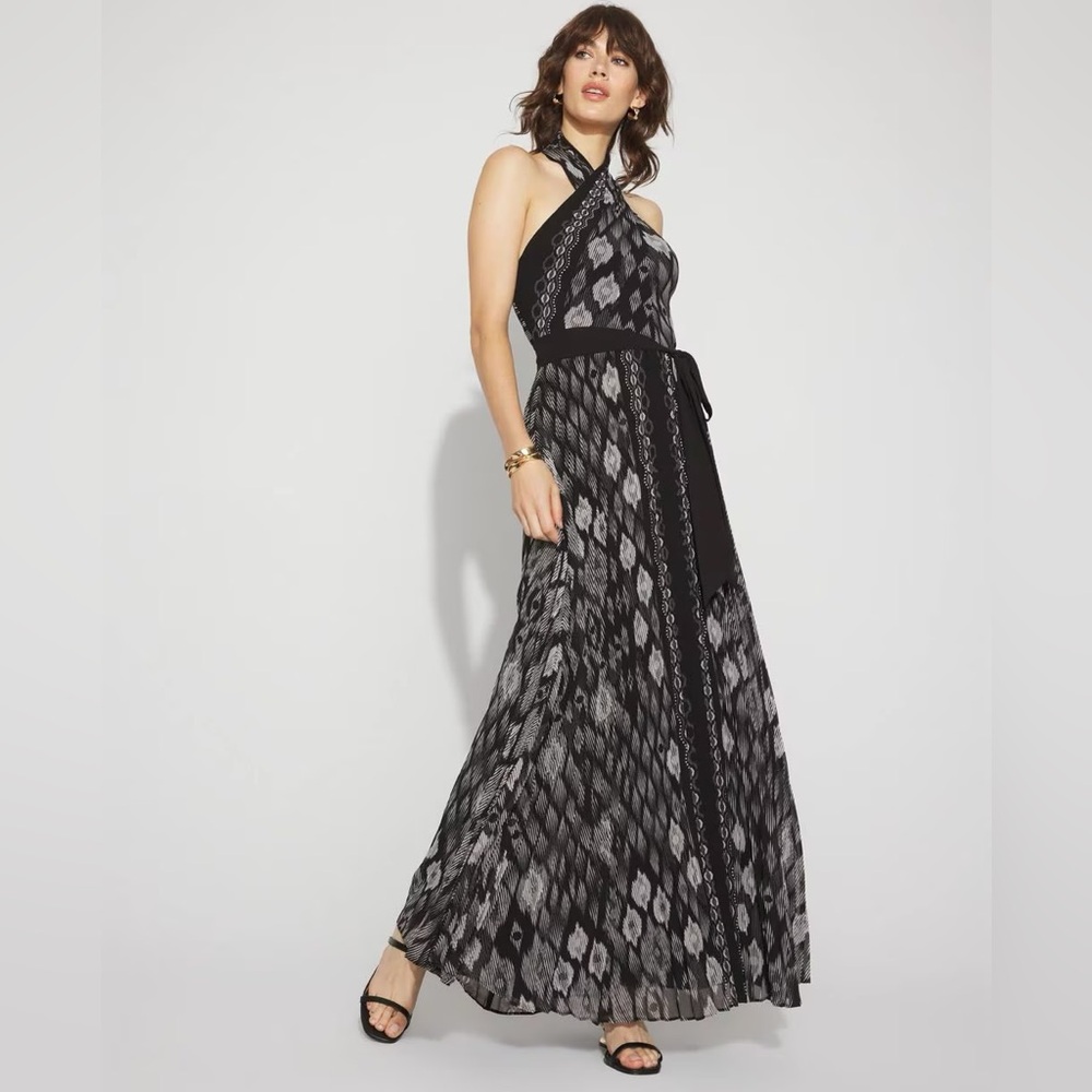 WHBM Petite Ikat Print Halter Maxi Dress